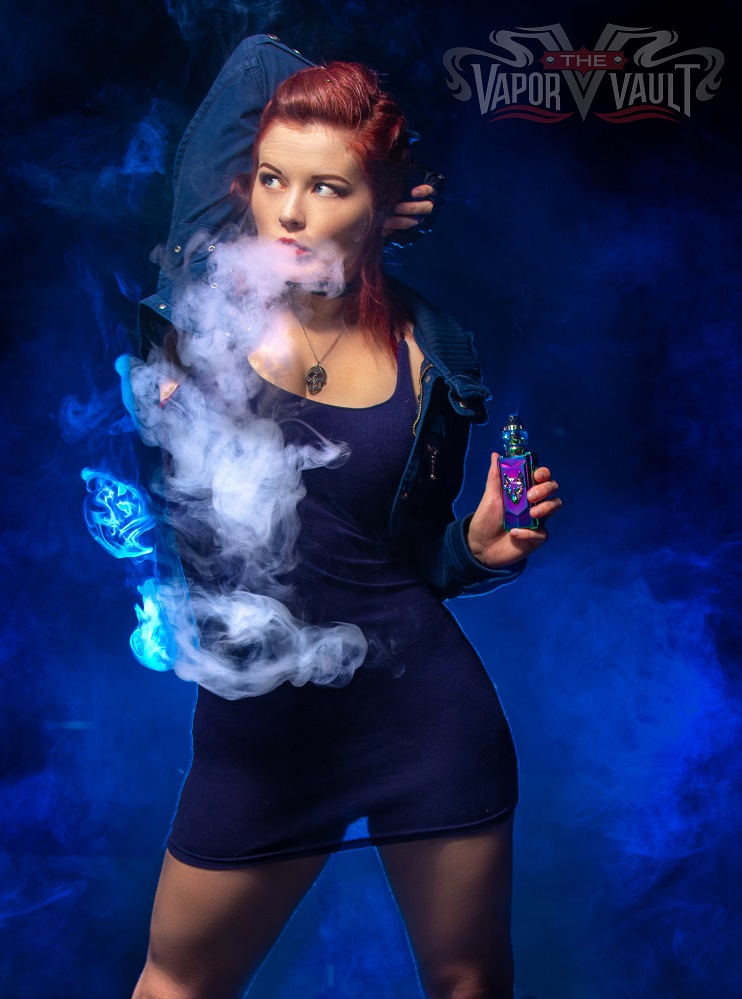Deven Skye with blue smoke and neon